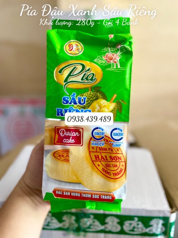 Bánh pía đậu xanh sầu riêng trứng muối Hải Sơn 280g [TÚI 4 BÁNH]