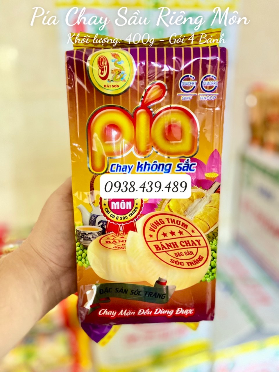 Bánh pía CHAY MÔN sầu riêng Hải Sơn 400g [TÚI 4 BÁNH]